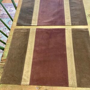 NEW! - 2nd MD-set 6 Crate & Barrel Suede Placemats - Chocolate/Green - set of 6